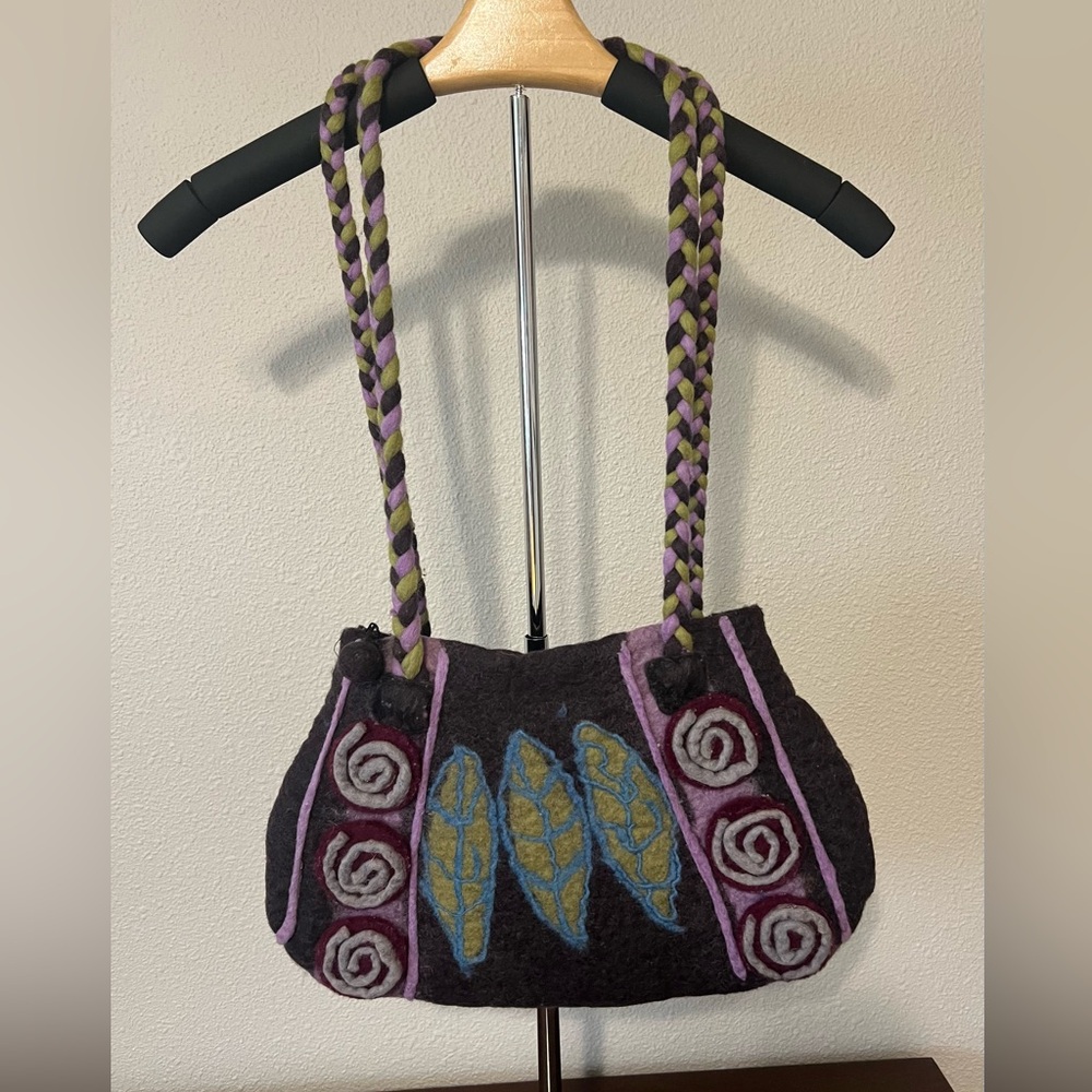 Rising Tide Purple and Black Shoulder Bag with Braided Straps